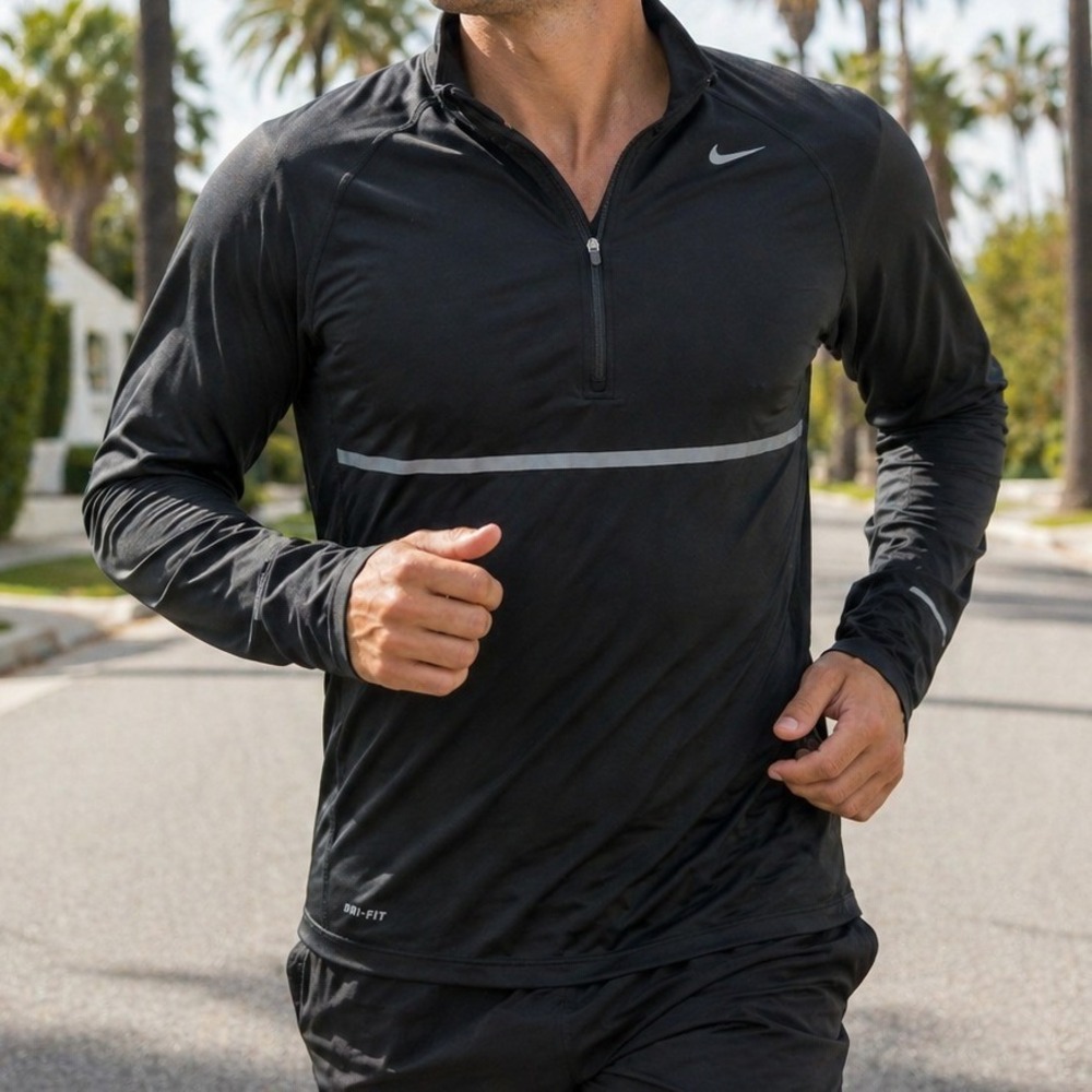 Nike Quarter Zip Running Shirt Mens Large Black Dri-FIT Reflective Athletic